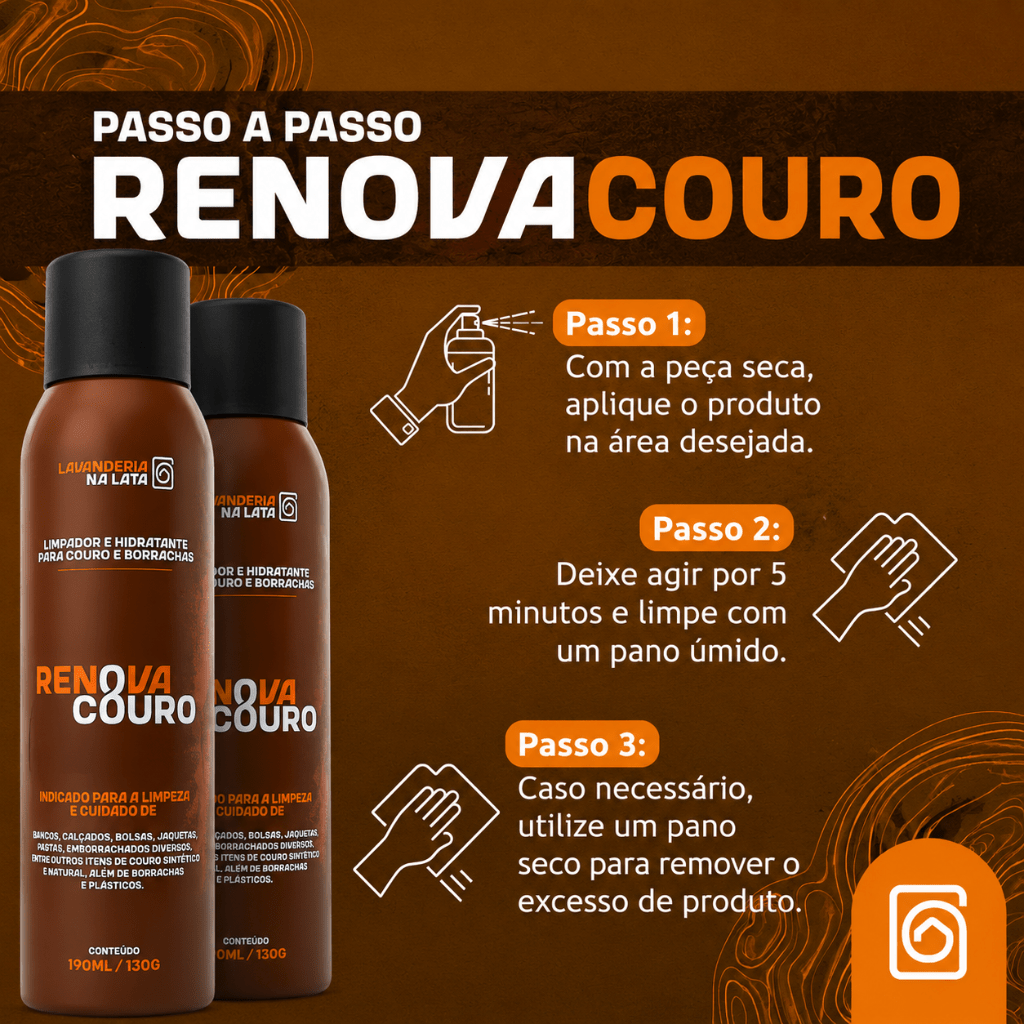 RenovaCouro 190ml - Limpador e Hidratante para Couro e Borrachas - Lavanderia Na Lata